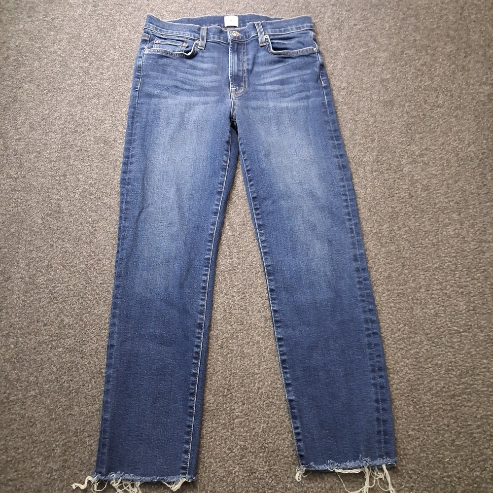 Edwin Bree High Rise Straight Leg Jeans Deja Blue Raw Hem Size 28 EW2003ICN